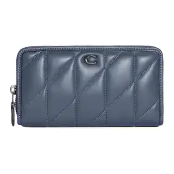 COACH Accordion Zip Smooth Leather Clutch Wallet Trumpets Women's Blue