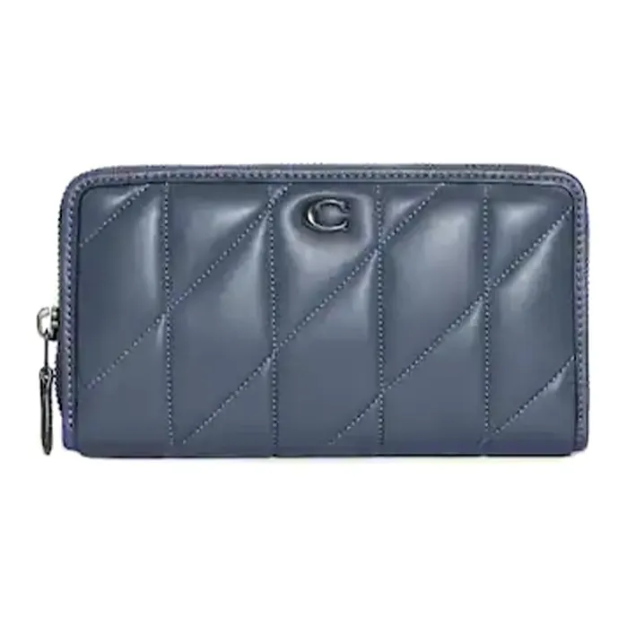 COACH Accordion Zip Smooth Leather Clutch Wallet Trumpets Women's Blue-0