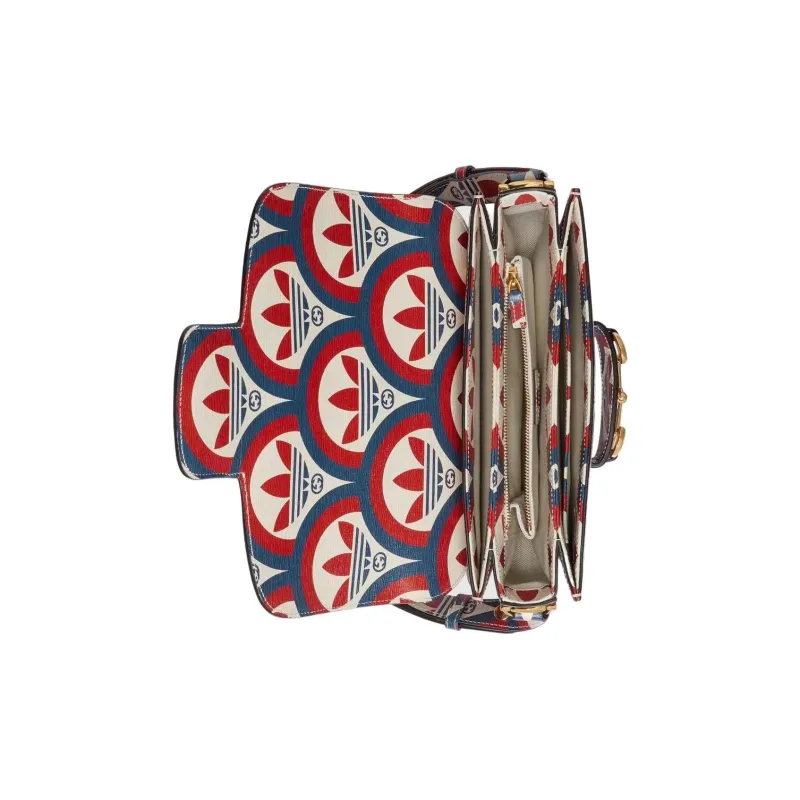 GUCCI Adidas Horsebit 1955 Leather Shoulder Bag, Crossbody Bag Small Size Men's Red/Dark Blue-2