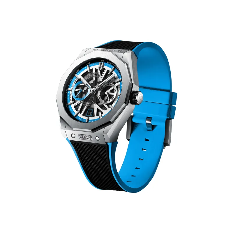 BONEST GATTI King Speed Automatic Mechanical Movement Rubber Band Strap Watch Men's Watches Blue Dial-3