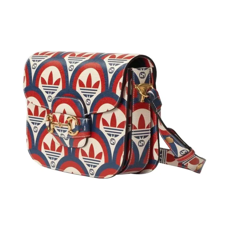 GUCCI Adidas Horsebit 1955 Leather Shoulder Bag, Crossbody Bag Small Size Men's Red/Dark Blue-4