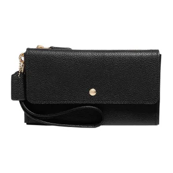 COACH Triple Leather Clutch Small Size Women's Black