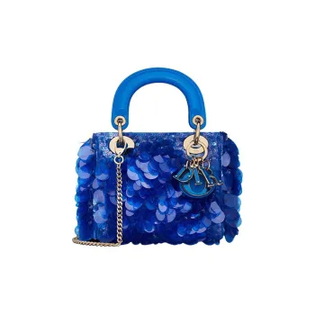 DIOR Lady Dior Satin Sequins Embroidery Shoulder Bag, Crossbody Bag, Handbag Mini Women's Fluorescent Blue