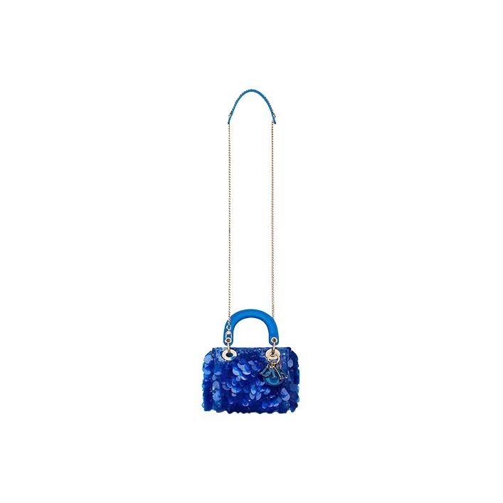 DIOR Lady Dior Satin Sequins Embroidery Shoulder Bag, Crossbody Bag, Handbag Mini Women's Fluorescent Blue-2