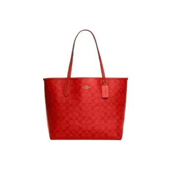 COACH City Coated Canvas With Leather Tote Bag, Shopping Bag, Handbag, Shoulder Bag Women's Miami Red