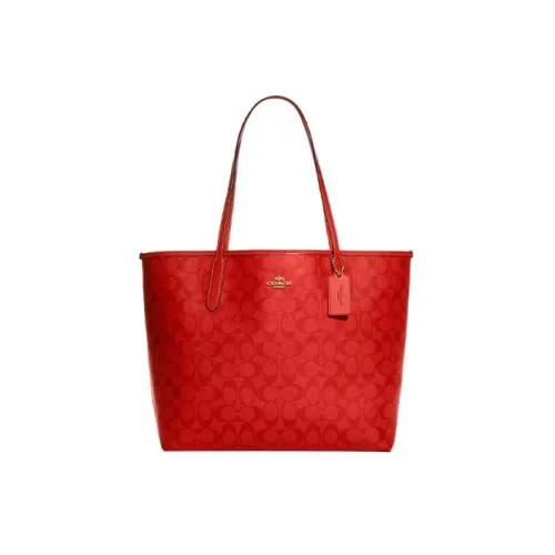 COACH City Coated Canvas With Leather Tote Bag, Shopping Bag, Handbag, Shoulder Bag Women's Miami Red
