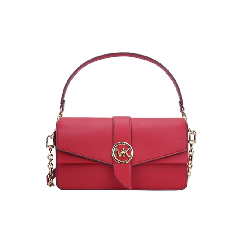 MICHAEL KORS Greenwich Leather Envelope Bag, Chain Bag, Crossbody Bag, Shoulder Bag Regular Women's Red-0