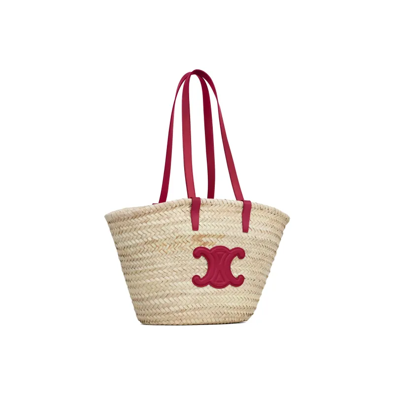 CELINE Triomphe Woven Cow Leather Binding Tote Bag Shopping Bag Shoulder Bags Handbags Medium Size Women's Red-1