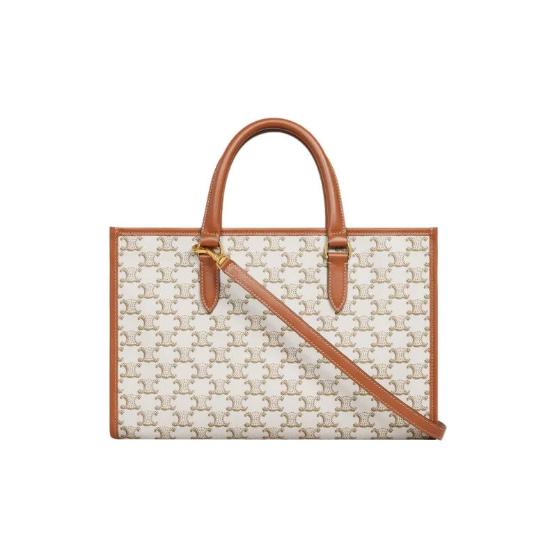 CELINE Cabas Cow Leather One Shoulder Handbags Mini Women's White Tawny-2