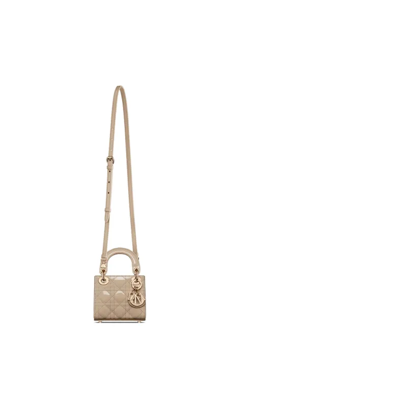 DIOR Lady Dior Patent Leather Cowhide Dior Bag Handbag One Shoulder Crossbody Clutch Extra Mini Women's Natural-4