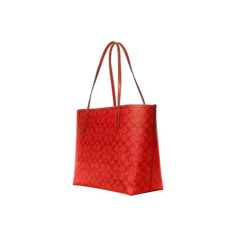 COACH City Coated Canvas With Leather Tote Bag, Shopping Bag, Handbag, Shoulder Bag Women's Miami Red-1