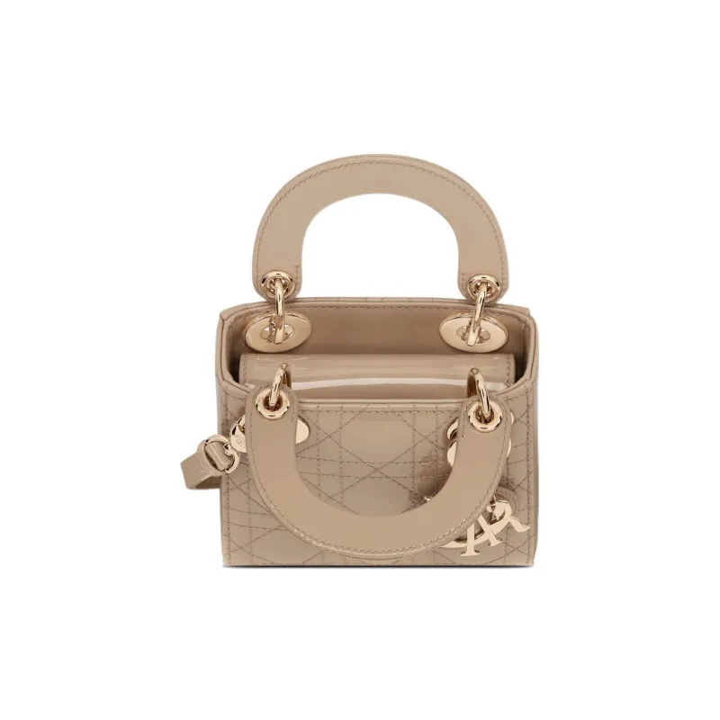 DIOR Lady Dior Patent Leather Cowhide Dior Bag Handbag One Shoulder Crossbody Clutch Extra Mini Women's Natural-2