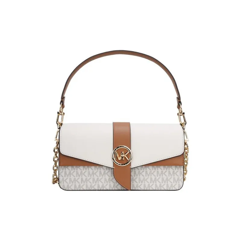 MICHAEL KORS Greenwich Portable Crossbody Bag, Shoulder Bag Women's Vanilla White Brown Multicolor-0