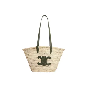 CELINE Triomphe Cow Leather Binding Basket Bag Large Tote Bag Shopping Bag Shoulder Bag Handbag Women's Olive Green