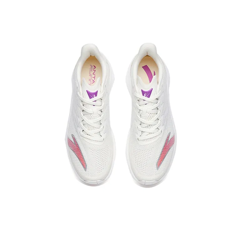 Anta MACH 2.0 Cushioned Anti Slip Wear Resistant Breathable Lightweight Low Top Running Shoes Women's White Purple-3