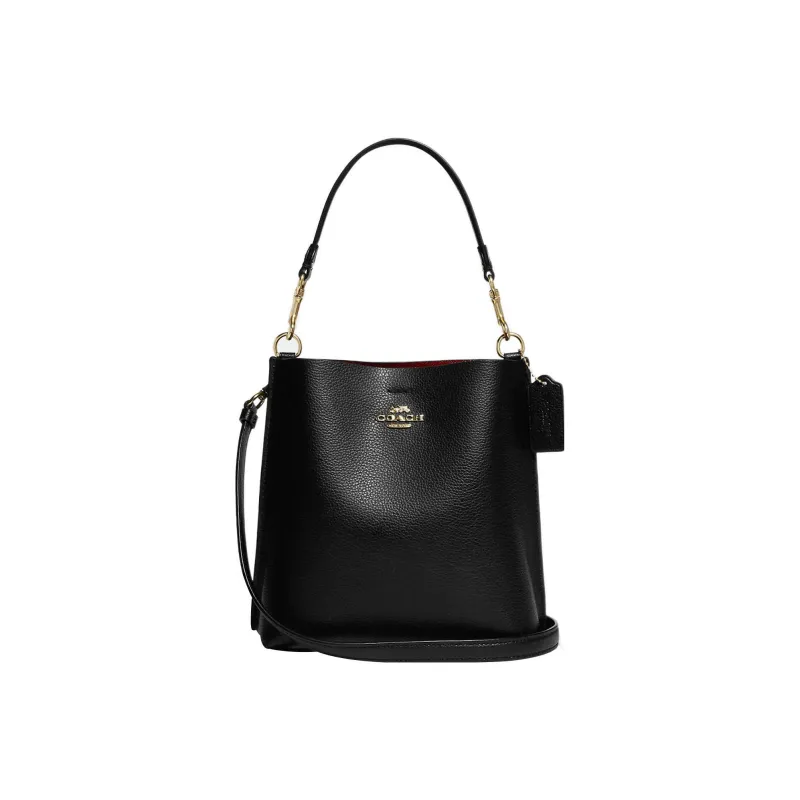 COACH Mollie Leather Bucket Bag Handbag Shoulder Bag Crossbody Bag Small Size Women's Black-0