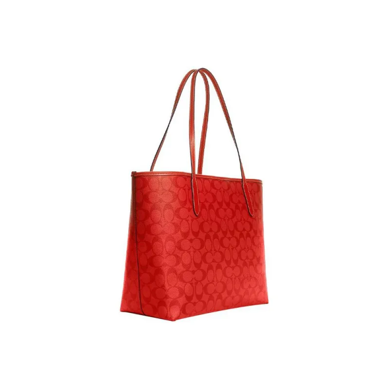 COACH City Coated Canvas With Leather Tote Bag, Shopping Bag, Handbag, Shoulder Bag Women's Miami Red-2