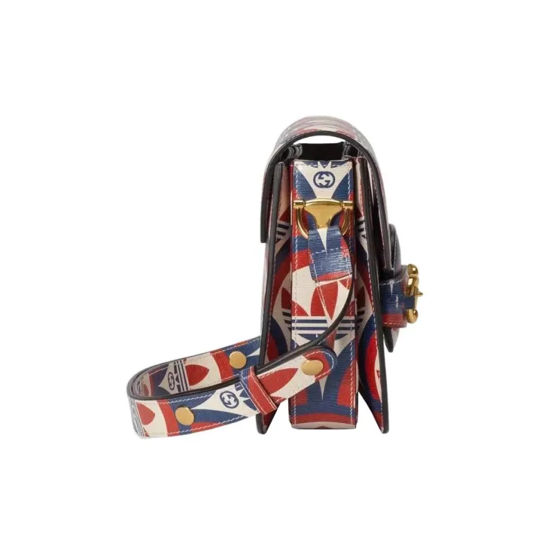 GUCCI Adidas Horsebit 1955 Leather Shoulder Bag, Crossbody Bag Small Size Men's Red/Dark Blue-6