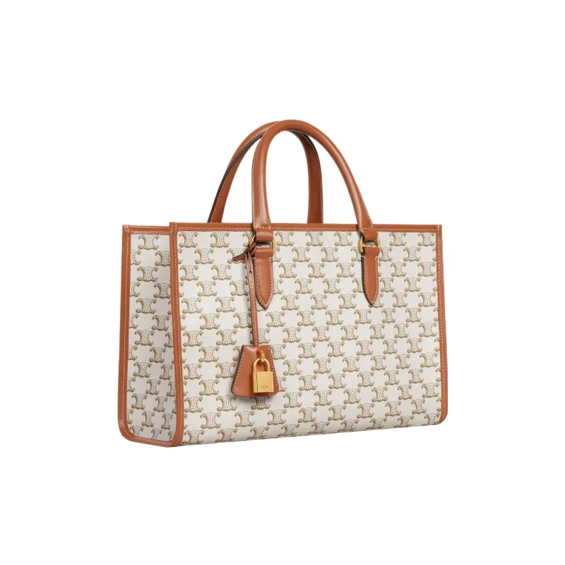 CELINE Cabas Cow Leather One Shoulder Handbags Mini Women's White Tawny-1