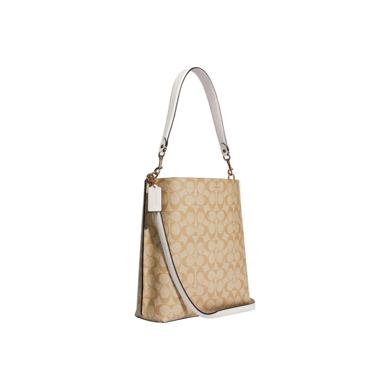 COACH Mollie Canvas With Leather Bucket Bag Portable Crossbody Bag Shoulder Bag Large Size Women's Light Brown-1