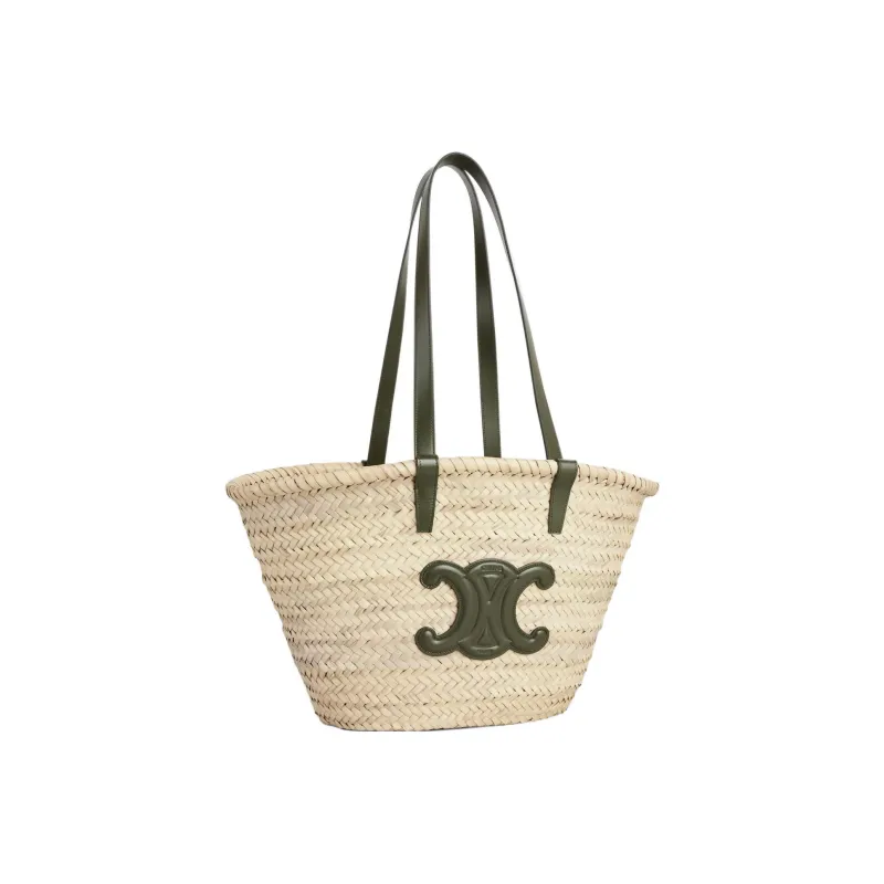 CELINE Triomphe Cow Leather Binding Basket Bag Large Tote Bag Shopping Bag Shoulder Bag Handbag Women's Olive Green-1