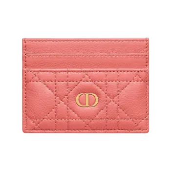 DIOR Caro Soft Cow Leather Card Clip Money Clip Card Holder Regular Women's Ash Coral Pink
