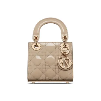 DIOR Lady Dior Patent Leather Cowhide Dior Bag Handbag One Shoulder Crossbody Clutch Extra Mini Women's Natural