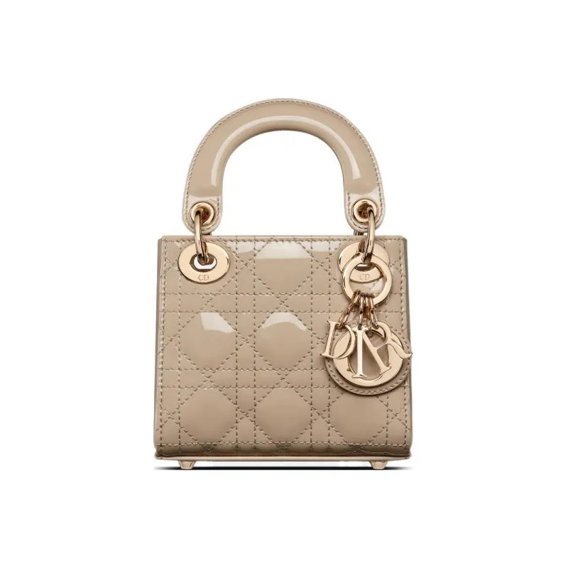 DIOR Lady Dior Patent Leather Cowhide Dior Bag Handbag One Shoulder Crossbody Clutch Extra Mini Women's Natural-0