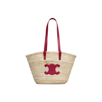 CELINE Triomphe Woven Cow Leather Binding Tote Bag Shopping Bag Shoulder Bags Handbags Medium Size Women's Red