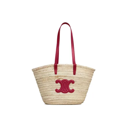 CELINE Triomphe Woven Cow Leather Binding Tote Bag Shopping Bag Shoulder Bags Handbags Medium Size Women's Red