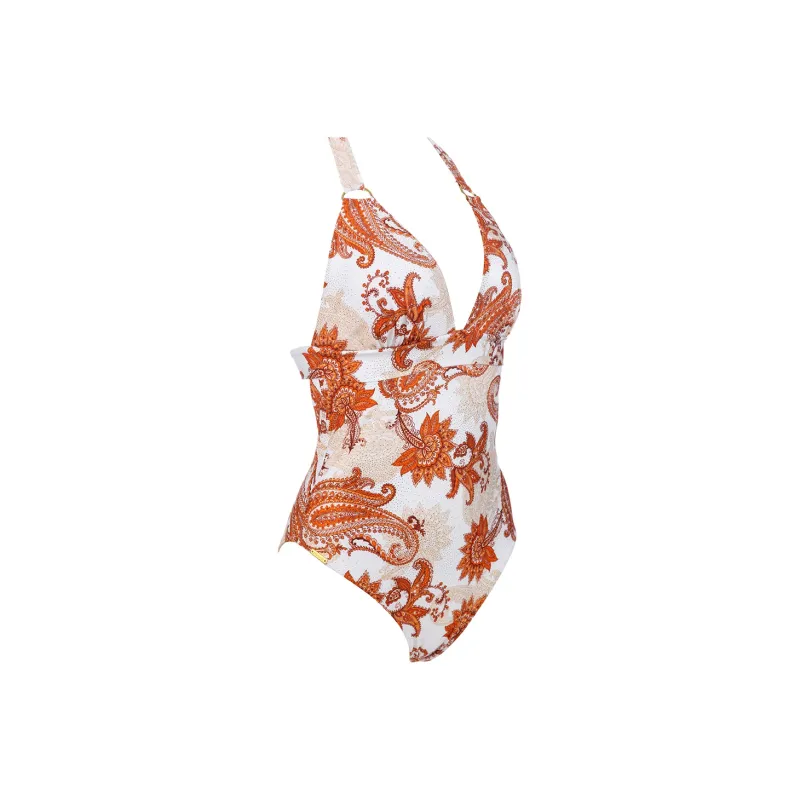 Selmark One piece Swimsuit Women's White Base Print-1