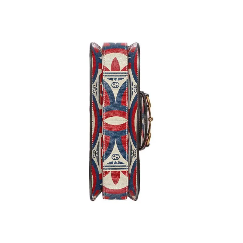 GUCCI Adidas Horsebit 1955 Leather Shoulder Bag, Crossbody Bag Small Size Men's Red/Dark Blue-3