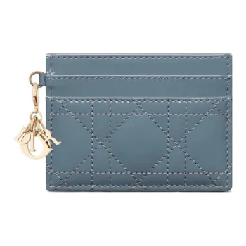DIOR Lady Dior Leather Card Holder Women's Cloud Mist Blue