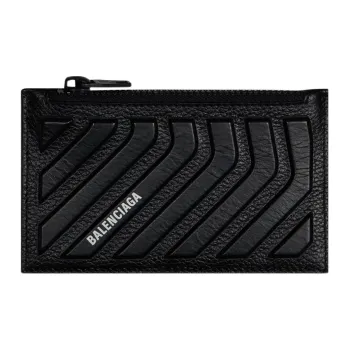 Balenciaga Car Long Coin And Card Holder In Grained Calfskin Black