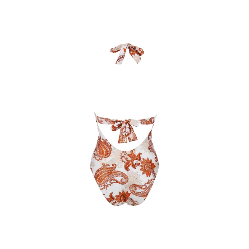 Selmark One piece Swimsuit Women's White Base Print-2