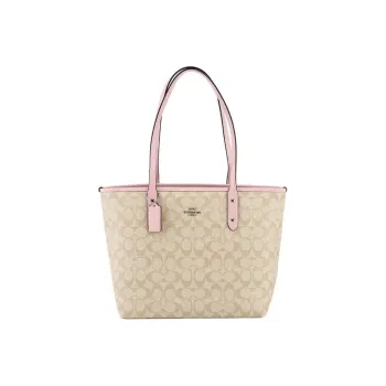 COACH City Zip Tote Canvas With Leather And PVC Tote Bag Shopping Bag Handbag Shoulder Bag Women's Light Khaki Pink