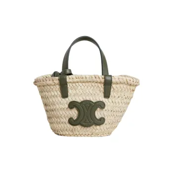 CELINE Triomphe Palm Leaf Cow Leather Tote Bag Shopping Bag Shoulder Bag Handbag Women's Olive Green
