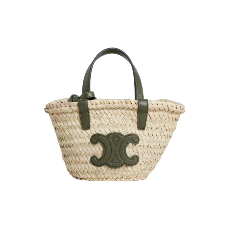 CELINE Triomphe Palm Leaf Cow Leather Tote Bag Shopping Bag Shoulder Bag Handbag Women's Olive Green-0