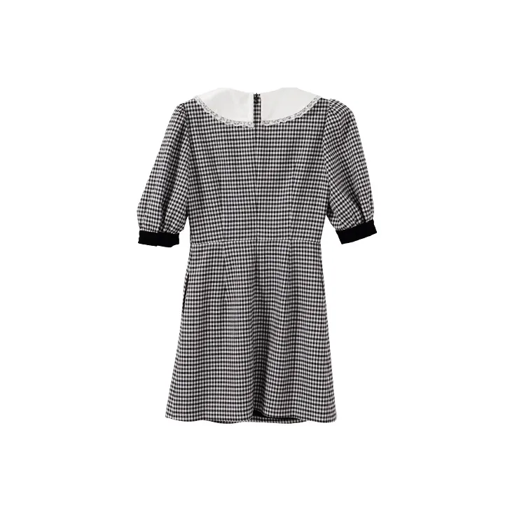 YUMOMO STAR Short Sleeved Dresses Women's Black White Plaid-1