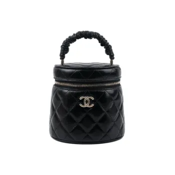 CHANEL Shiny Lambskin Makeup Bags Handbags Large Size Women's Black