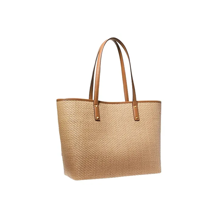 MICHAEL KORS Carter Fabric Tote Bag, Shoulder Bag Women's Straw & Acorn Brown-1