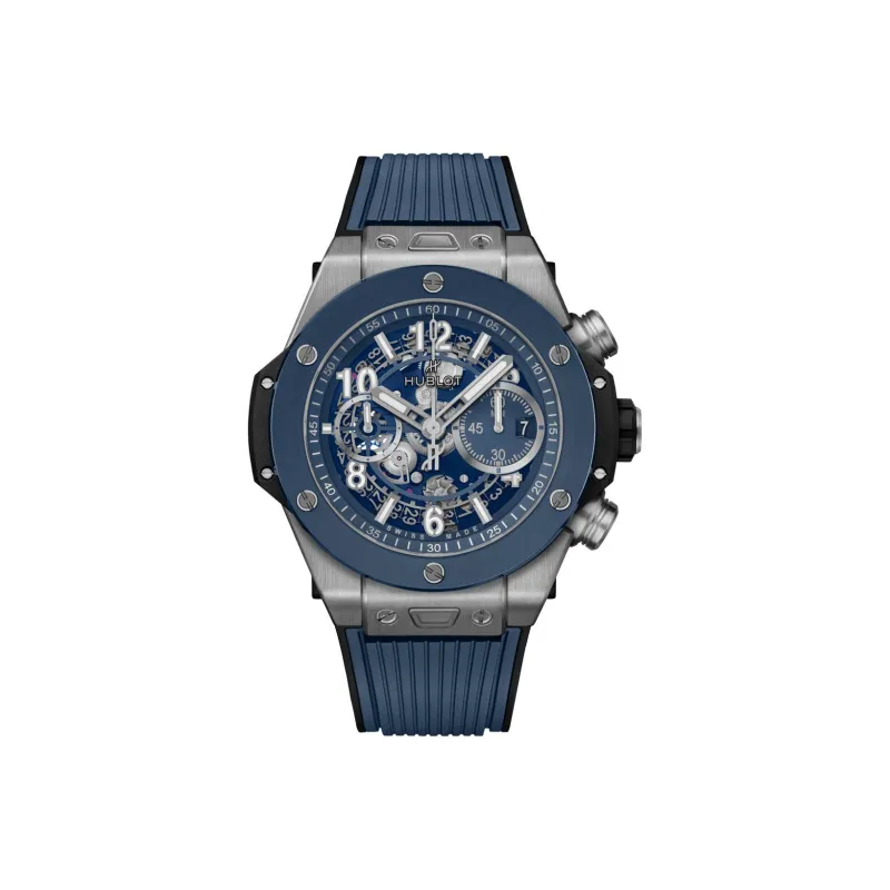 HUBLOT BIG BANG Automatic Mechanical Movement Men's Watches Watch 44mm Blue Dial Titanium Watch Case Rubber Strap-0