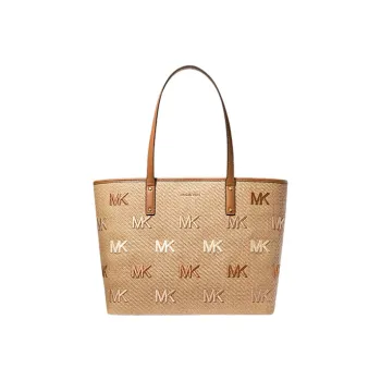 MICHAEL KORS Carter Fabric Tote Bag Shoulder Bag Women's Straw Color & Acorn Brown