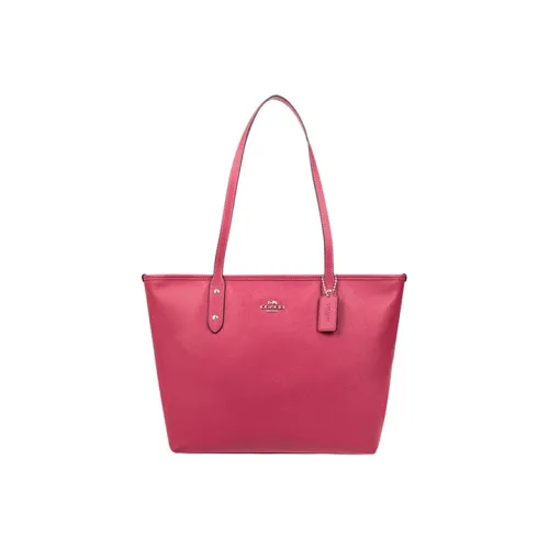 COACH City Zip Tote Leather Portable One Shoulder Totes Large Size Women's Red