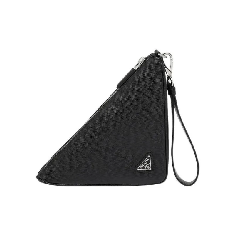 PRADA Triangle Leather Clutch Regular Men's Black-1