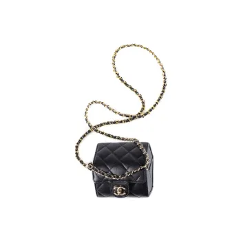 CHANEL 22A Early Autumn Sheepskin Geometric Bag Trunk Bag Square Box Crossbody Bag Women's Black Red White