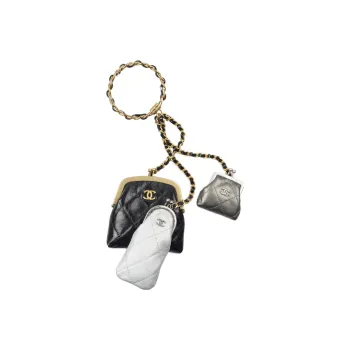 CHANEL Lambskin Calfskin Metal Lipstick Case Coin Purse Crossbody Bag Clutch Women's Multicolor