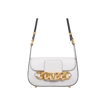 Valentino Vlogo Calfskin Messenger Bag Shoulder Bag, Crossbody Bag Women's White