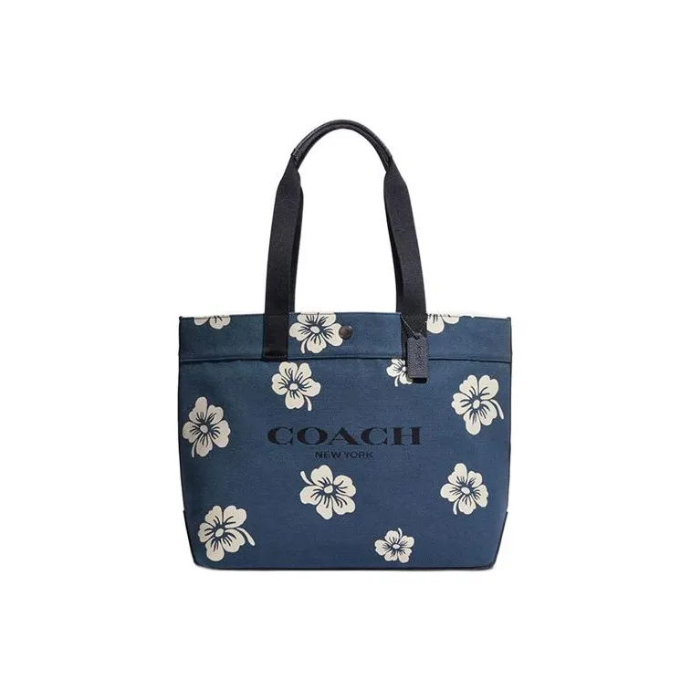 COACH Fabric With Cow Leather Tote Bag, Shopping Bag, Shoulder Bag, Handbag Tubas Unisex Denim Blue-0