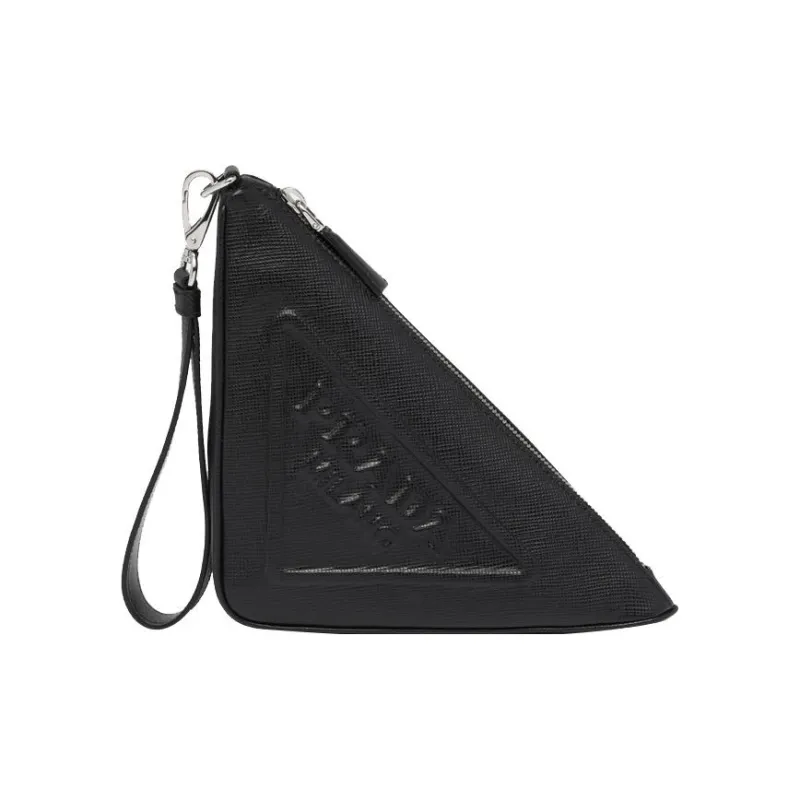 PRADA Triangle Leather Clutch Regular Men's Black-0